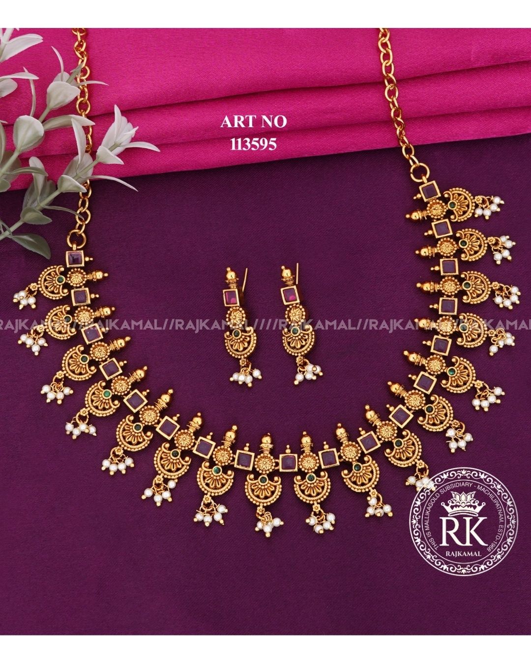 Necklace Set Pink Stoned