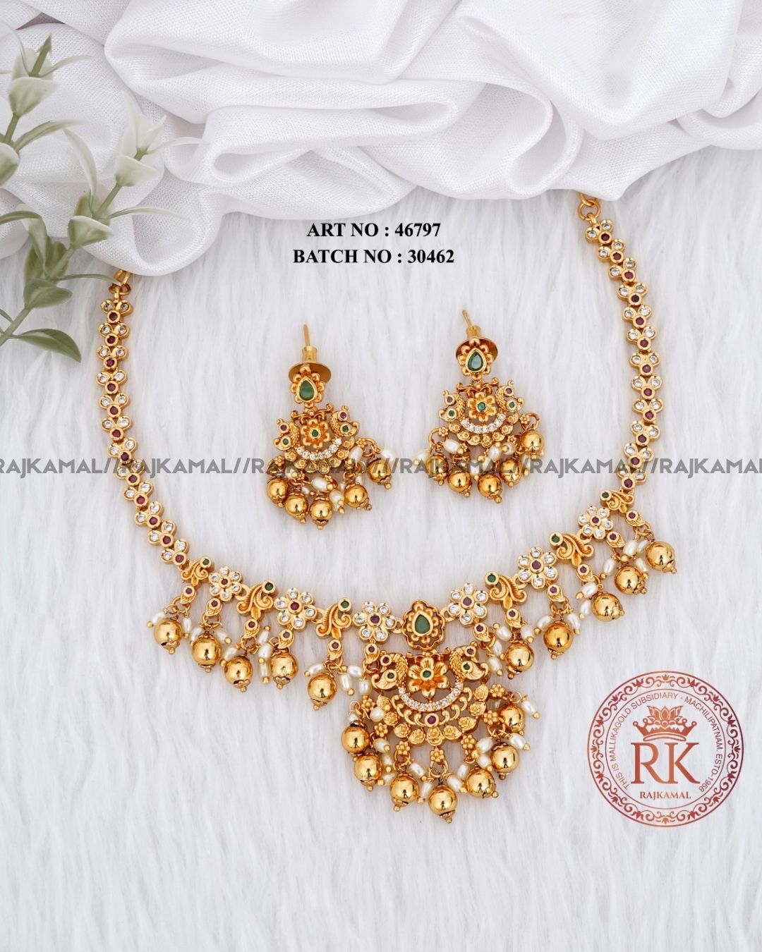 Premium Gold Plated Pearls Necklace Set