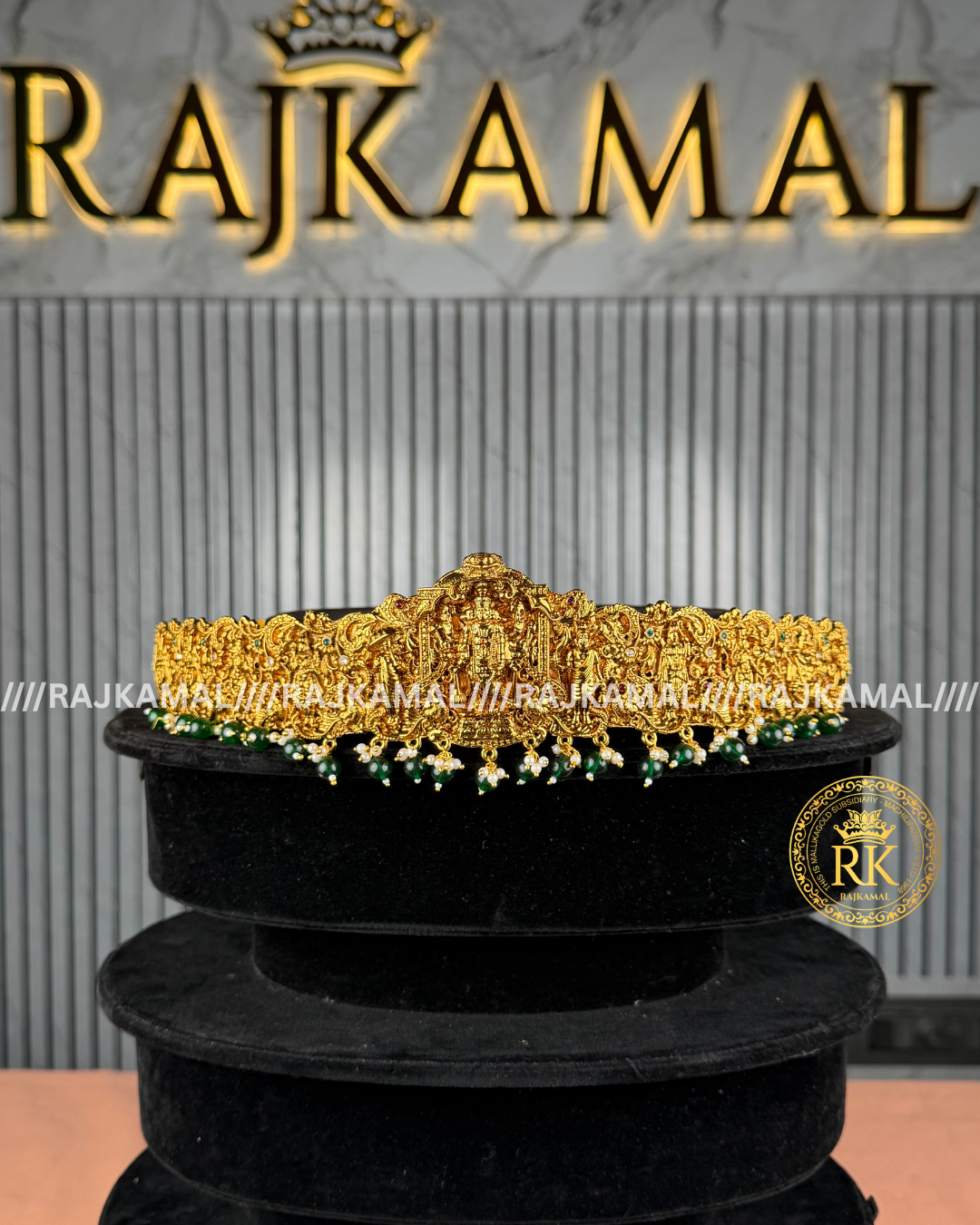 Premium Venkateswara Swami Vaddanam - Green Beads