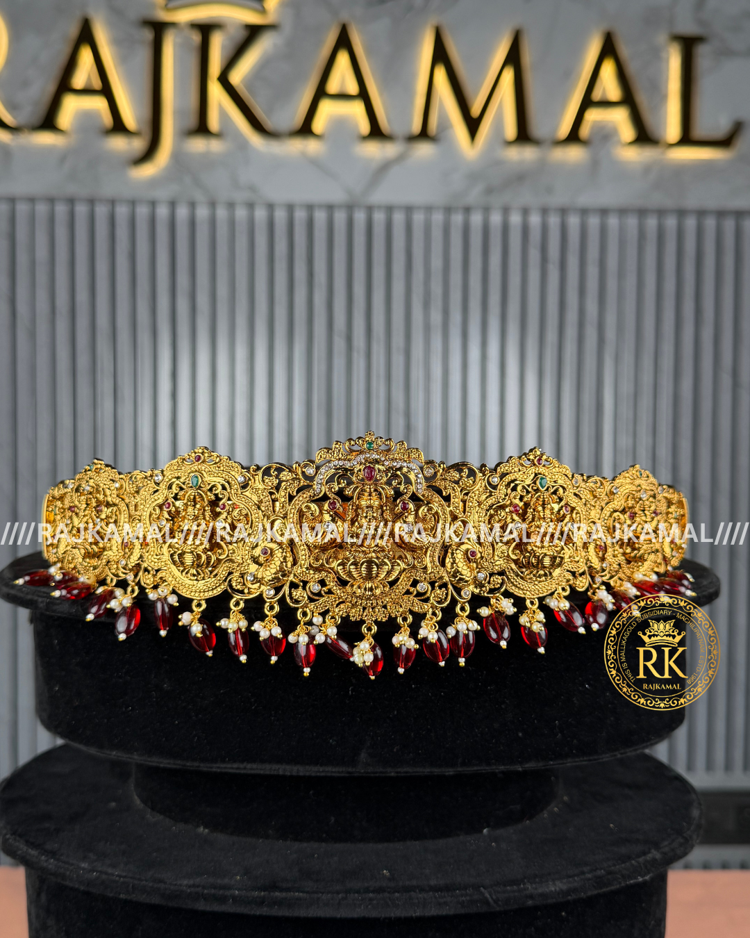 Premium Lakshmi Devi Vaddanam - Red Beads
