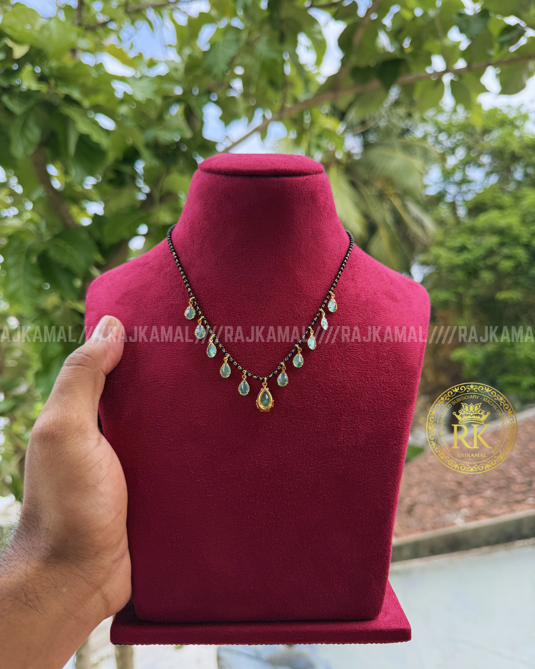 Minimalist Colour Stone Black Beads Necklace