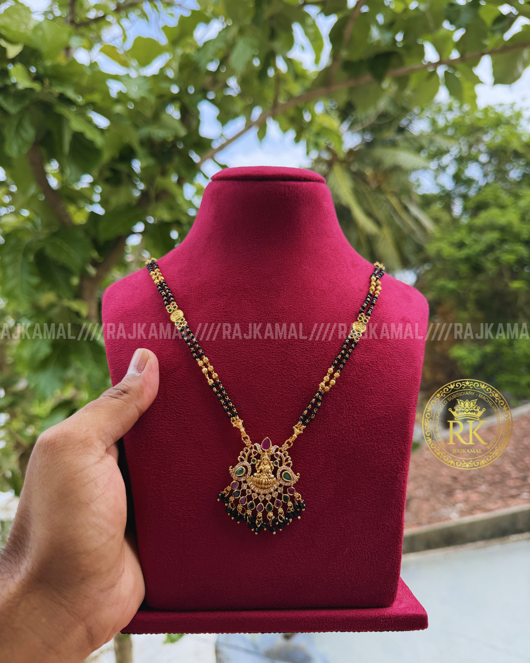Lakshmi Devi Multi Colour Black Beads Necklace