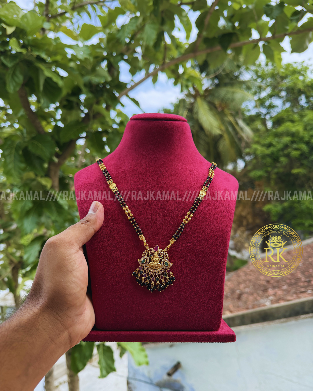 Lakshmi Devi Multi Colour Black Beads Necklace