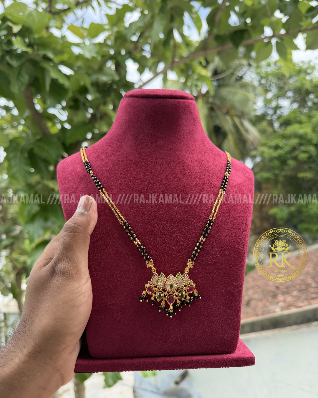 Lotus Stoned Black Beads - Multi Colour/Black | Imitation Jewellery