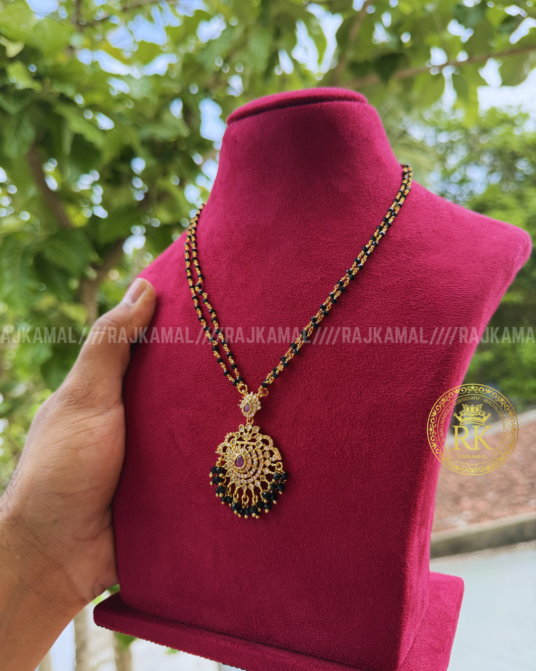 Premium Purple Stone Black Beads Necklace