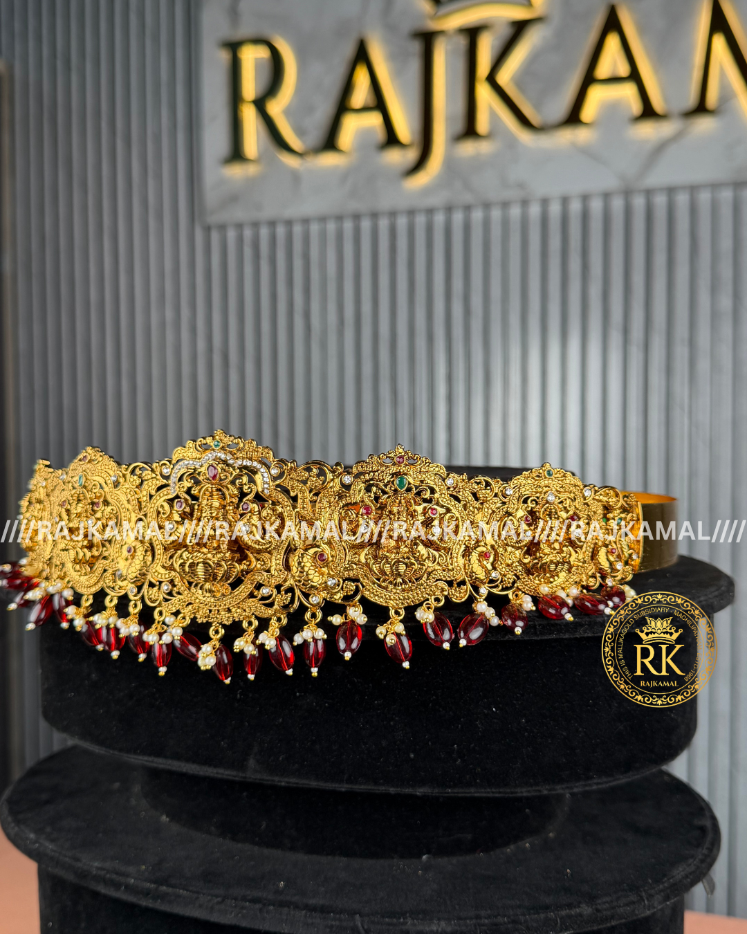 Premium Lakshmi Devi Vaddanam - Red Beads