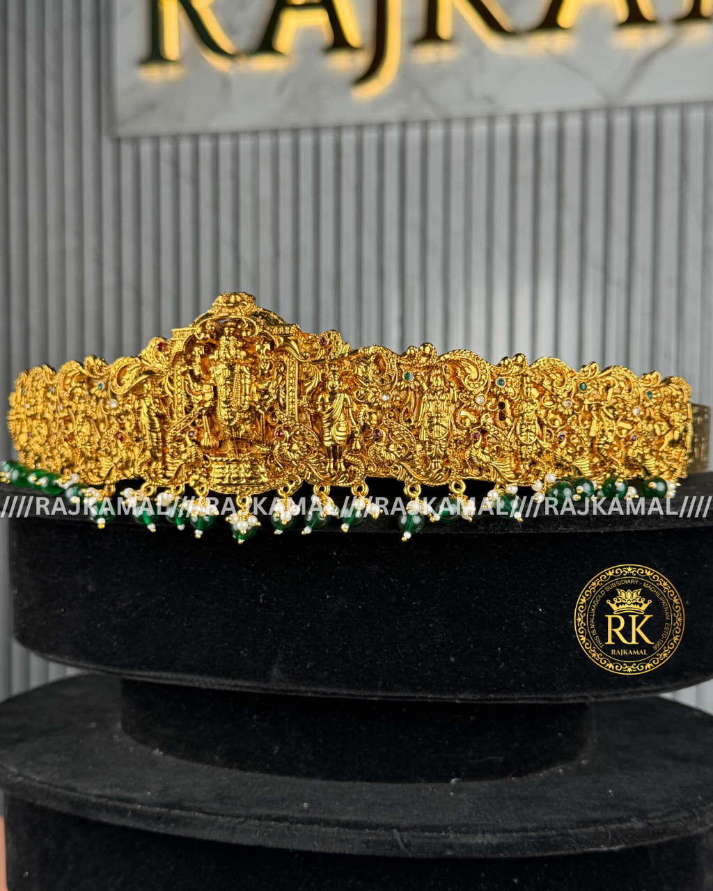 Premium Venkateswara Swami Vaddanam - Green Beads