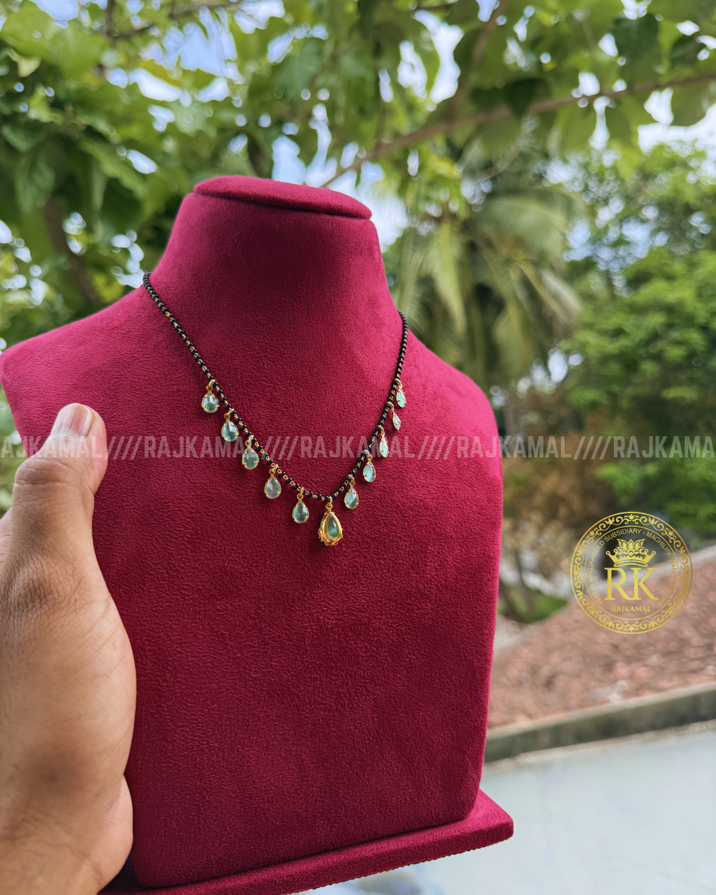 Minimalist Colour Stone Black Beads Necklace