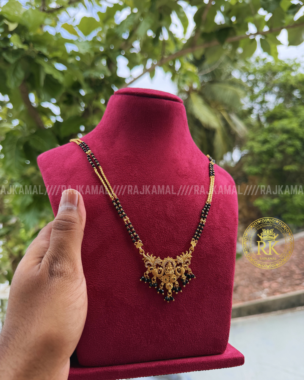 Lakshmi Devi Black Beads Necklace | Traditional Jewellery