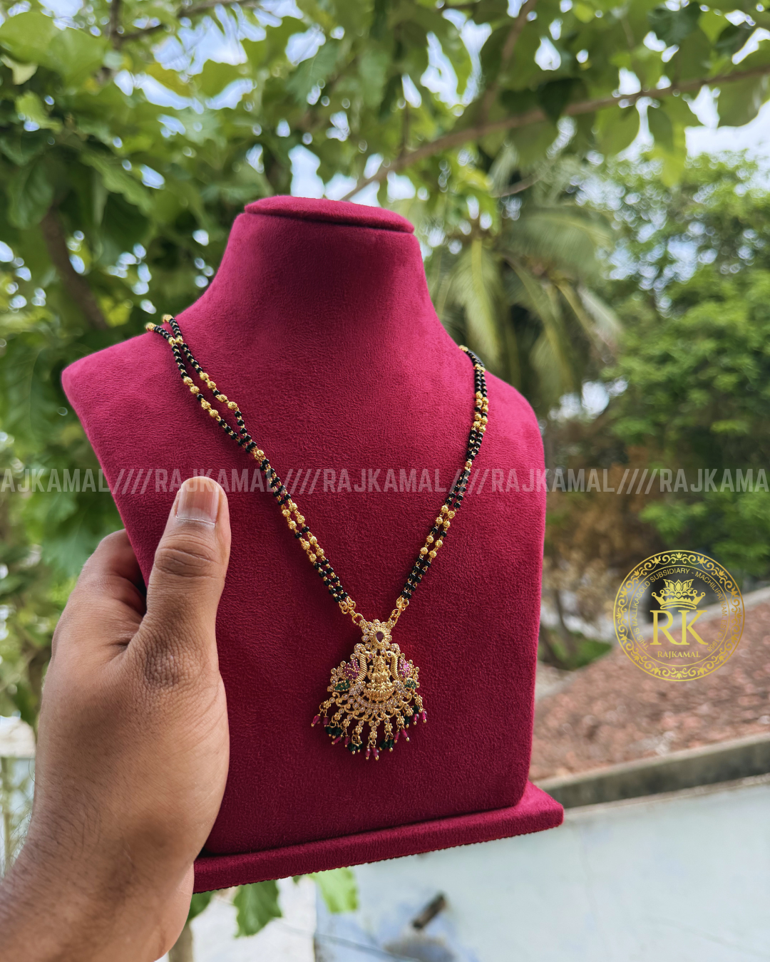 Lakshmi Devi Black Beads Necklace | Traditional Jewellery
