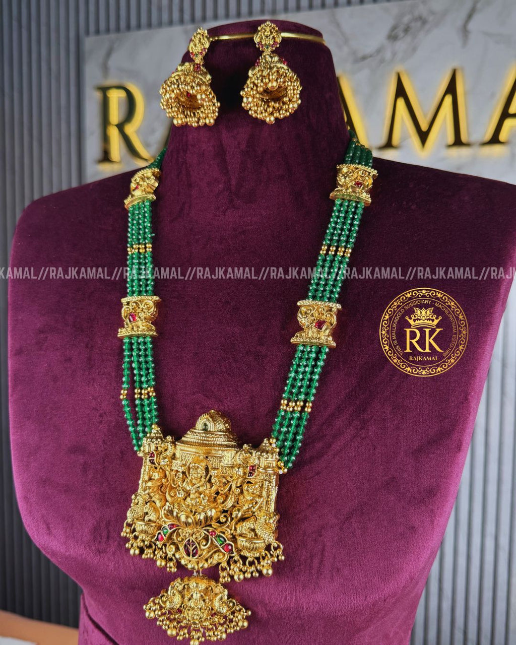 Premium Matte Finish Pink Beads Lakshmi Devi Haram