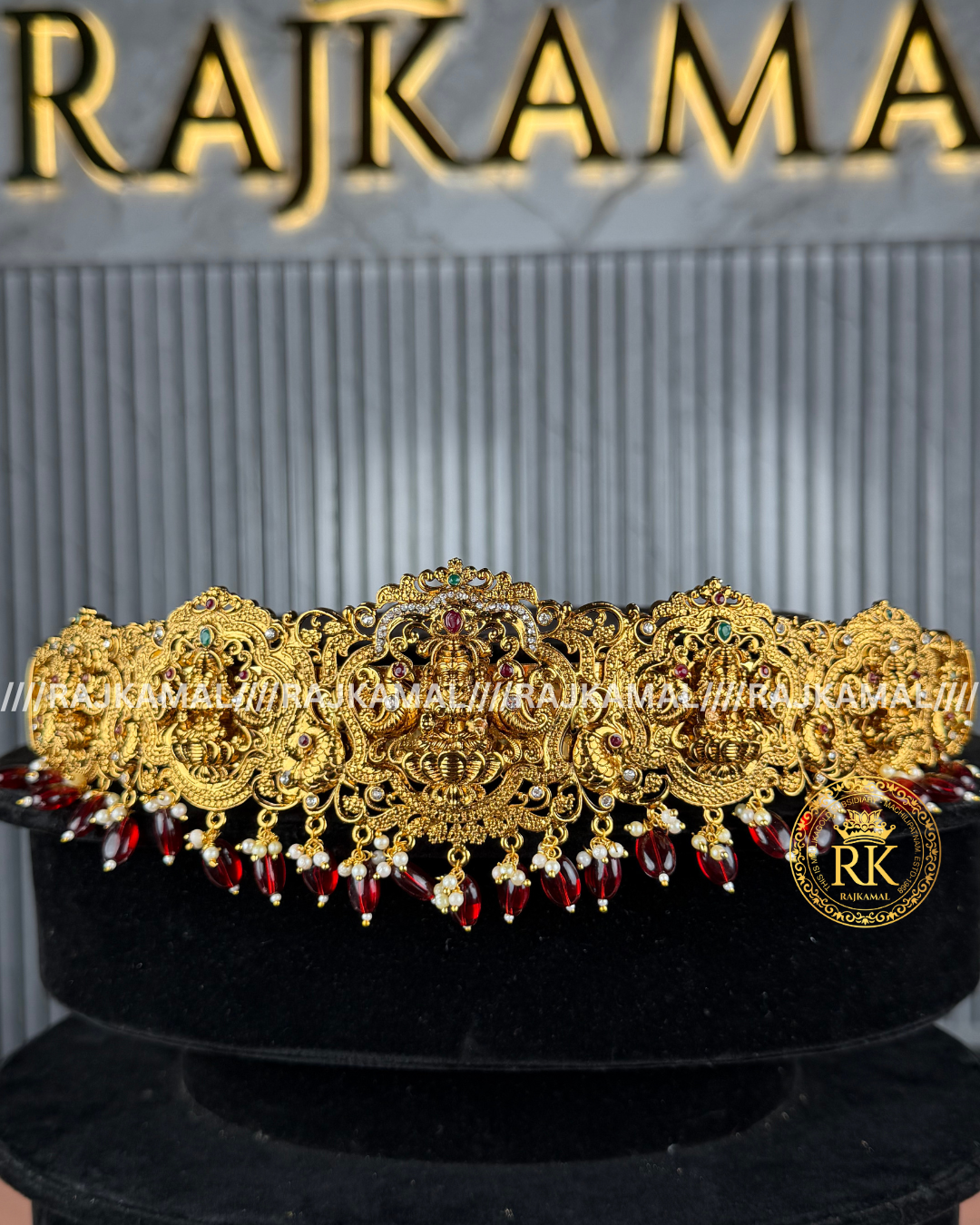 Premium Lakshmi Devi Vaddanam - Red Beads
