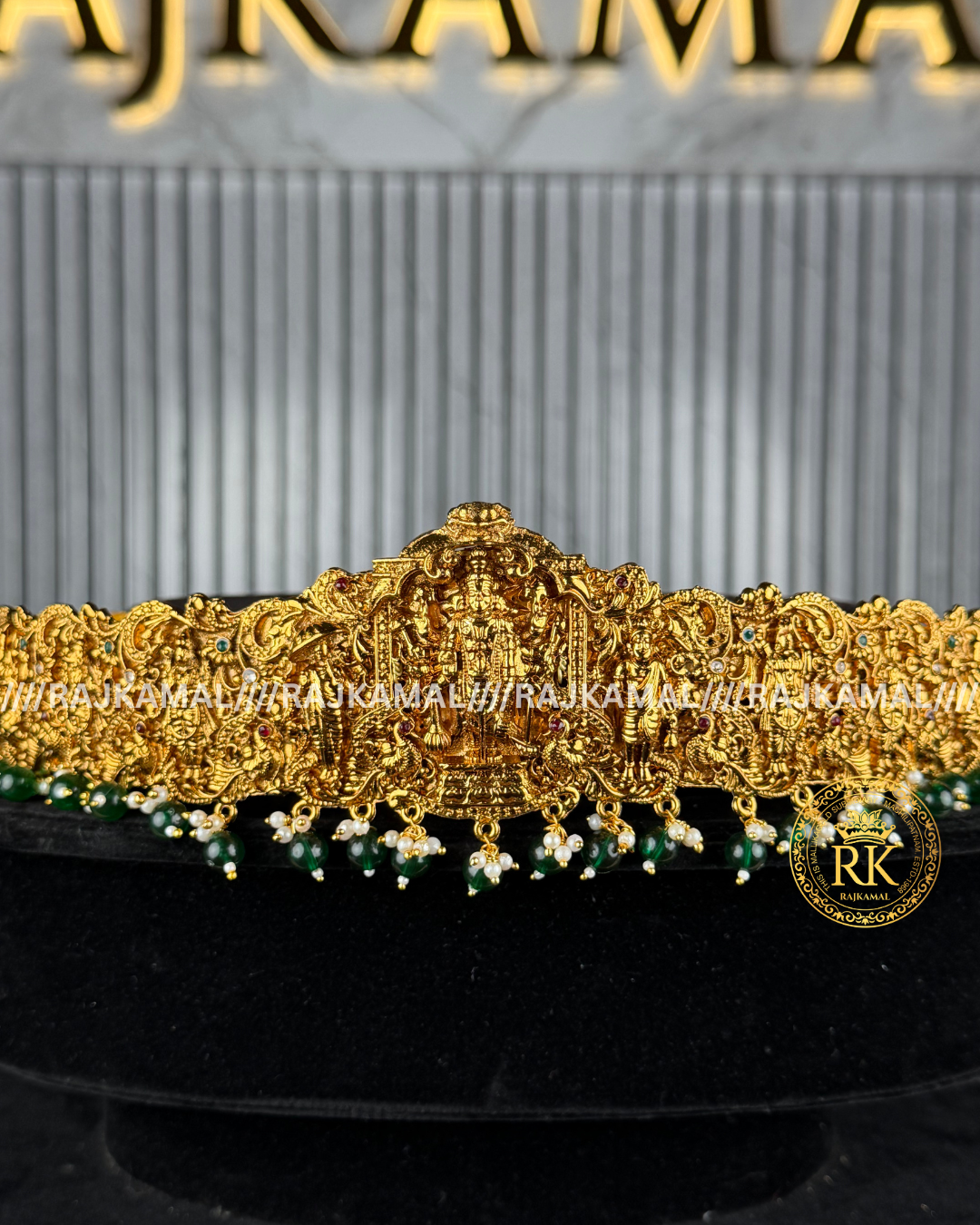 Premium Venkateswara Swami Vaddanam - Green Beads