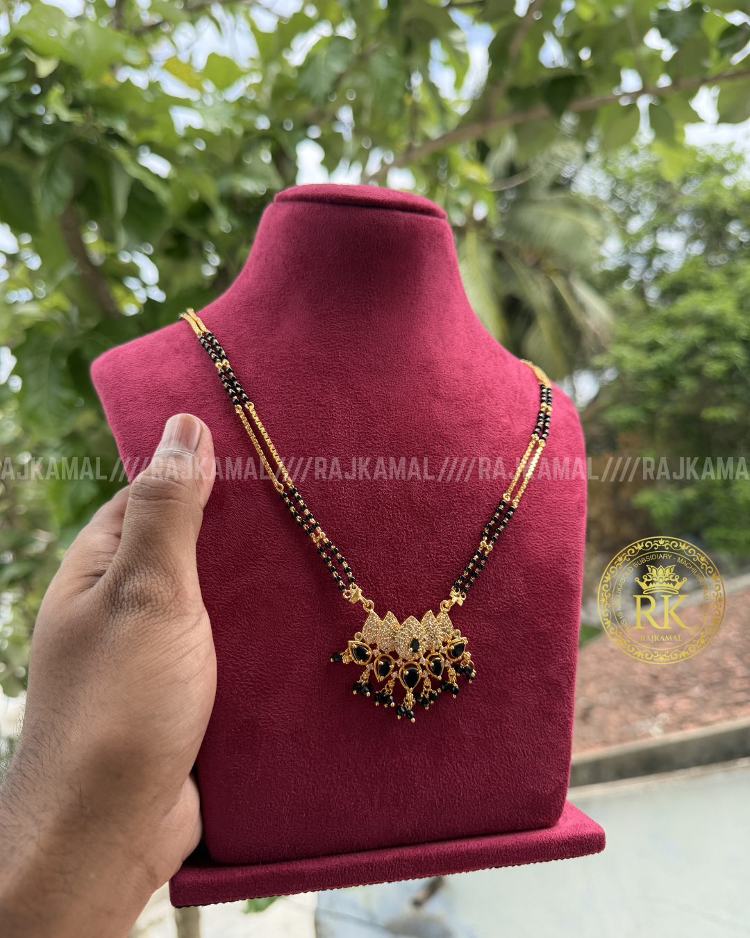 Lotus Stoned Black Beads - Multi Colour/Black | Imitation Jewellery