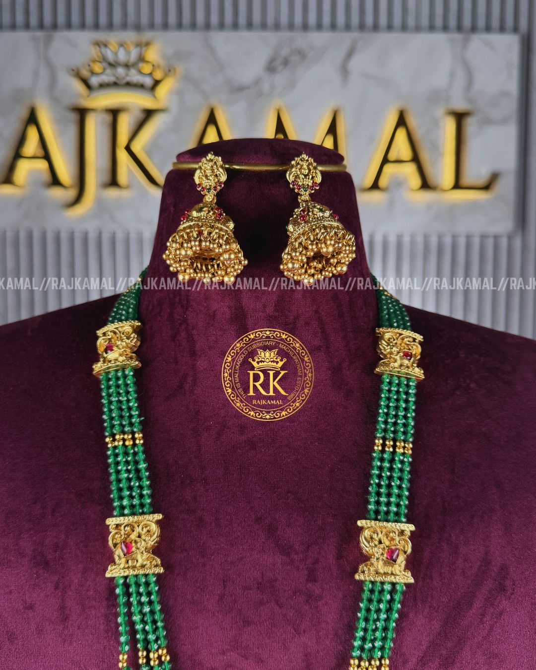 Premium Matte Finish Pink Beads Lakshmi Devi Haram