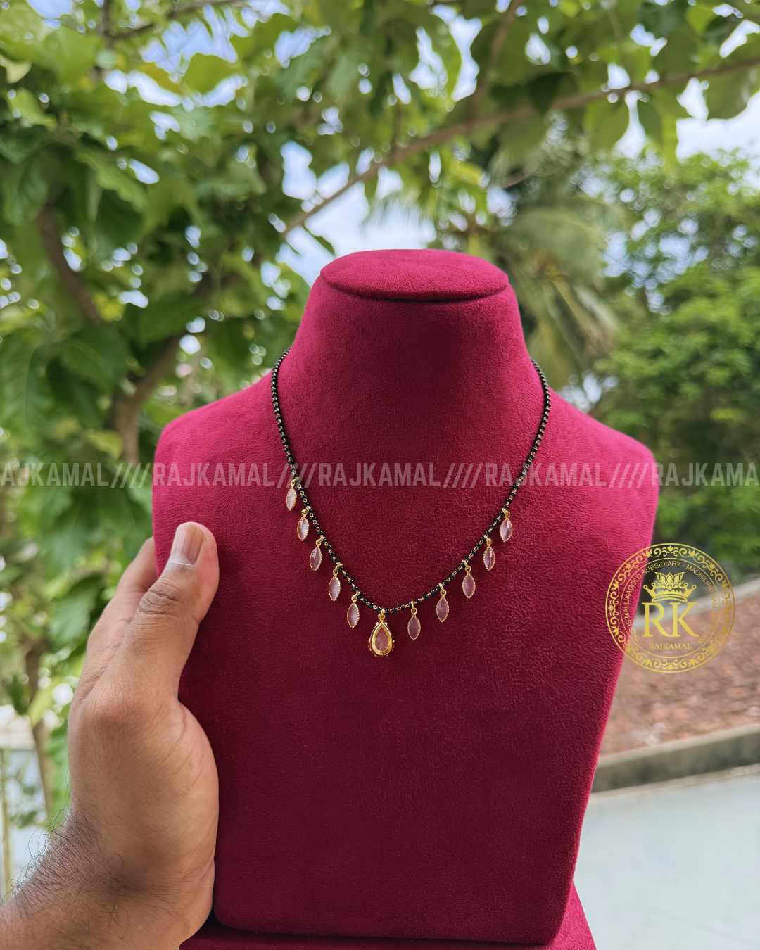 Minimalist Colour Stone Black Beads Necklace