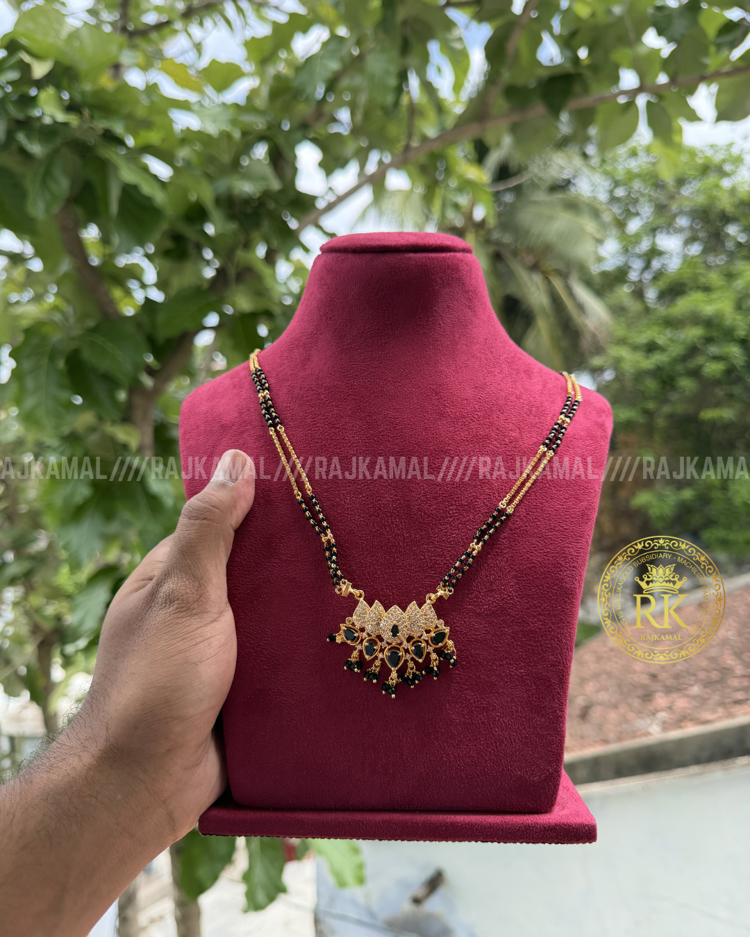 Lotus Stoned Black Beads - Multi Colour/Black | Imitation Jewellery
