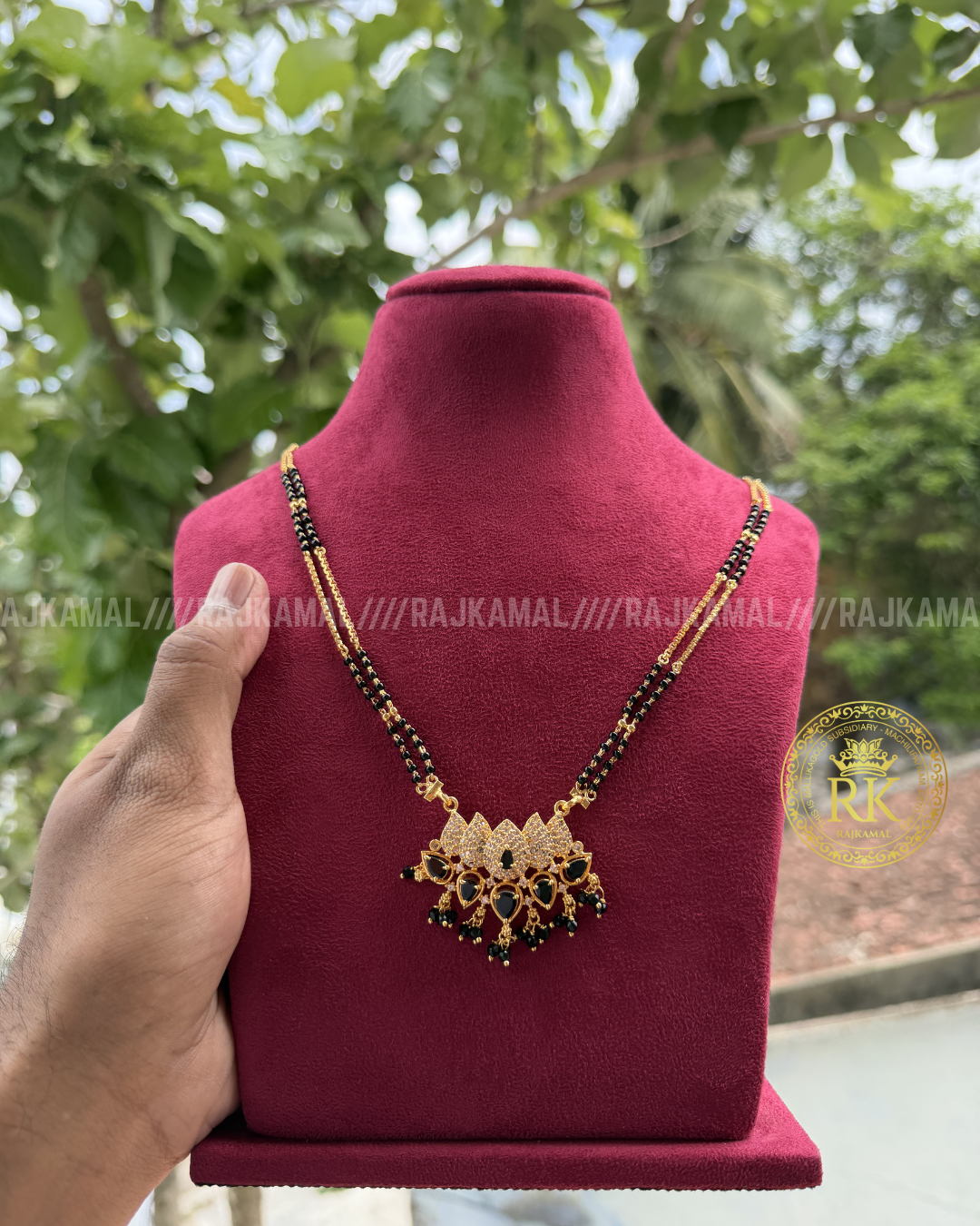 Lotus Stoned Black Beads - Multi Colour/Black | Imitation Jewellery