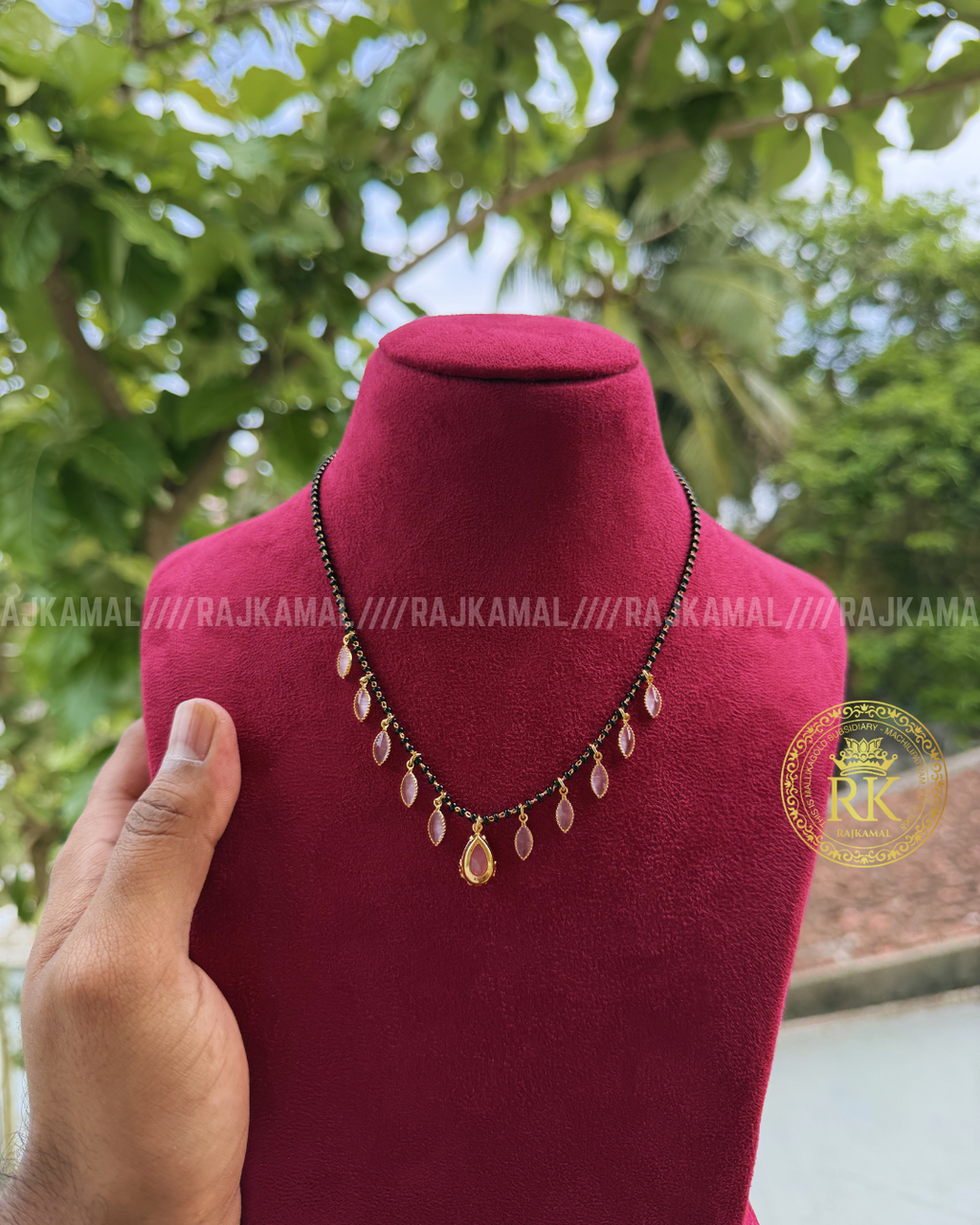 Minimalist Colour Stone Black Beads Necklace